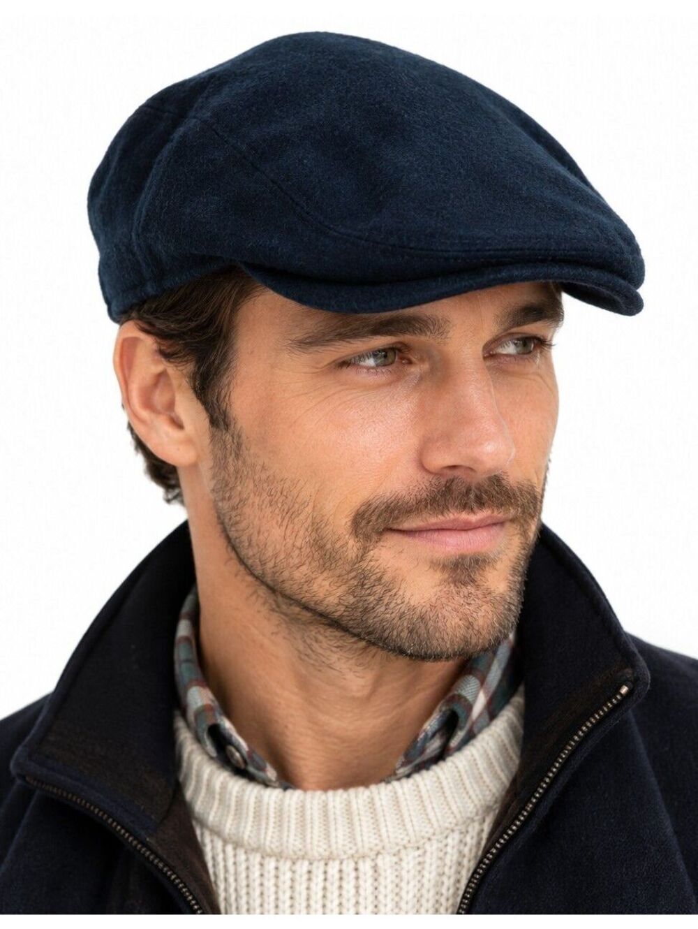 Stewart of Scotland Cashmere Flat Cap Navy Old Money Heritage Mens L XL Driving